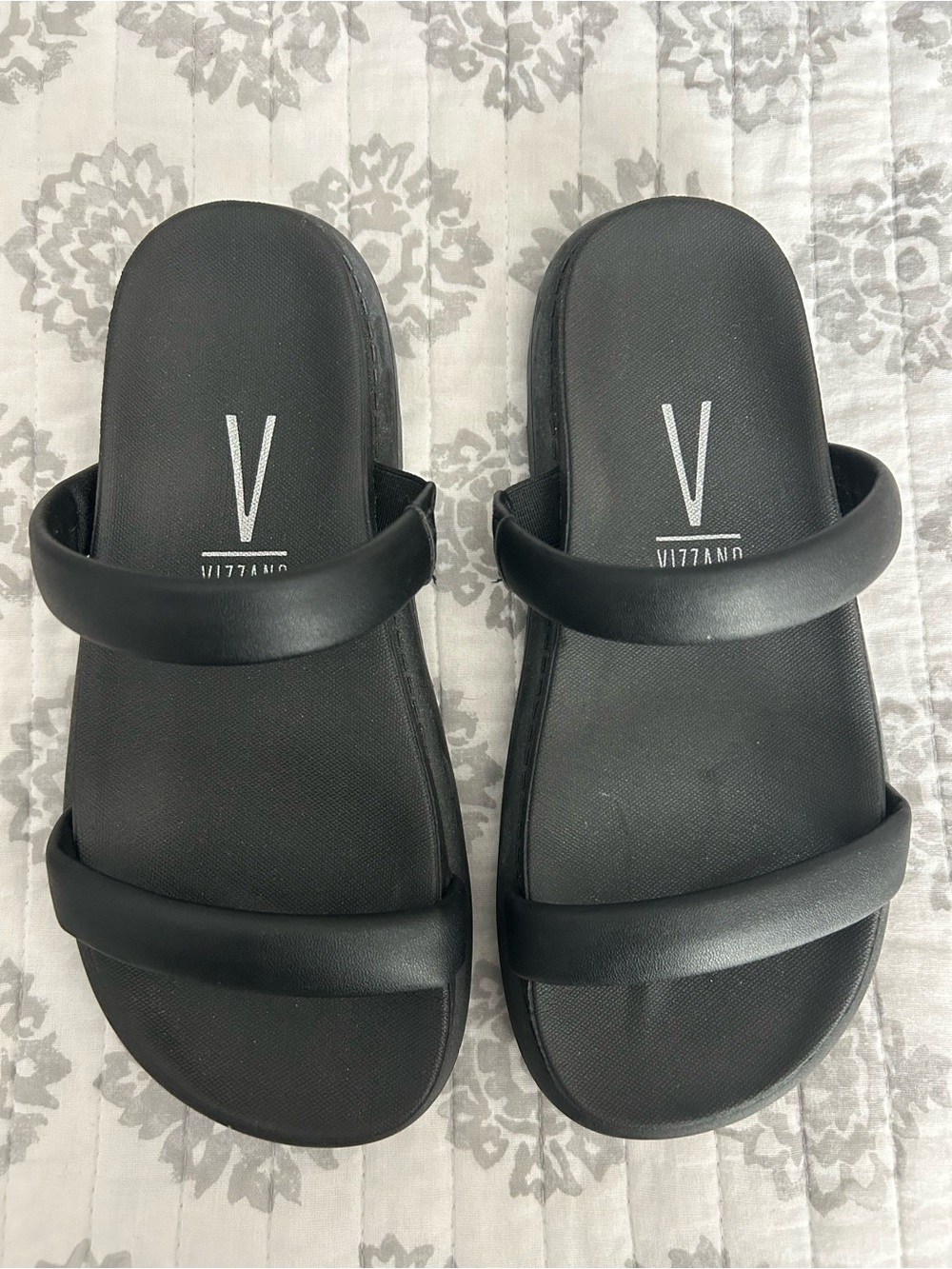 ⚜️ VIZZANO Women's Black Double-Strap Slide Sandals